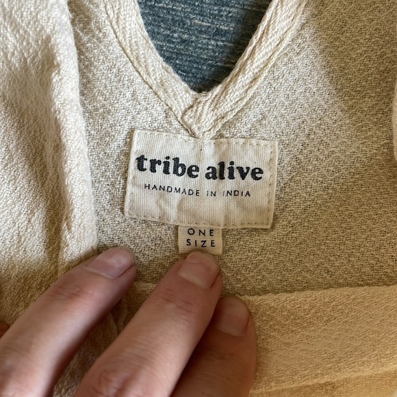 Tribe Alive Cream and Blue Accent Beach Kimono Swim Cover - Picture 13 of 14